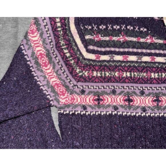 VTG Northern Reflections Women's Sweater Cardigan Floral Wool Blend Sz L Purple - Picture 5 of 7